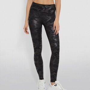 SPANX: Faux Leather Camo Leggings in Matte Black Camo, Size: M